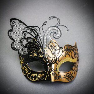 Gold Black Elegant Butterfly Laser-Cut Metal Glitter Masquerade Party Face Mask